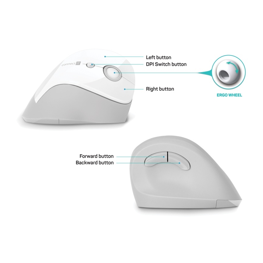 CONNECT IT CMO-2700-WH - Ergonomische, kabellose Maus 800/1200/1600 DPI 1xAA weiß