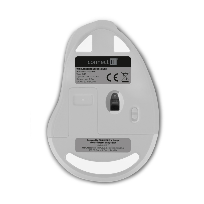 CONNECT IT CMO-2700-WH - Ergonomische, kabellose Maus 800/1200/1600 DPI 1xAA weiß