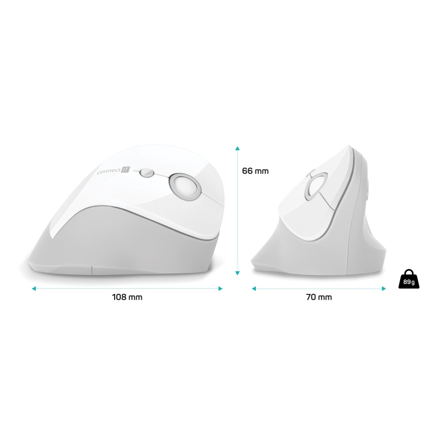 CONNECT IT CMO-2700-WH - Ergonomische, kabellose Maus 800/1200/1600 DPI 1xAA weiß