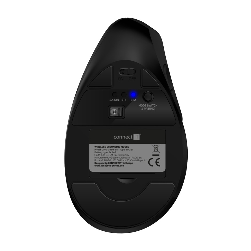 CONNECT IT CMO-2880-BK - Ergonomische kabellose Verti TriMode-Maus 1000/1600/2400 DPI 2xAAA schwarz