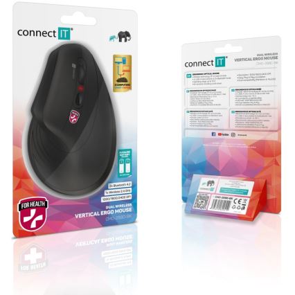 CONNECT IT CMO-2880-BK - Ergonomische kabellose Maus Verti TriMode 1000/1600/2400 DPI 2xAAA schwarz