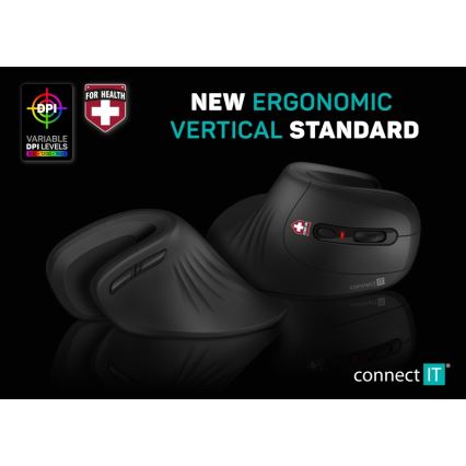 CONNECT IT CMO-2900-BK - Ergonomische, kabellose Maus 800/1200/1600 DPI 1xAA schwarz
