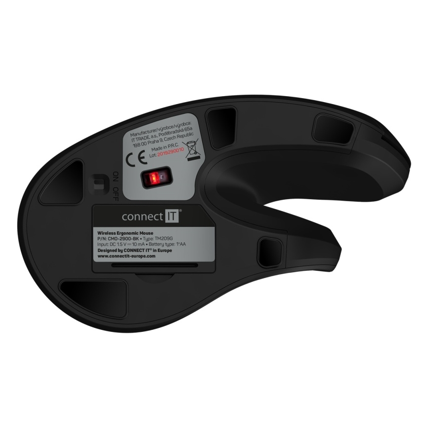CONNECT IT CMO-2900-BK - Ergonomische, kabellose Maus 800/1200/1600 DPI 1xAA schwarz