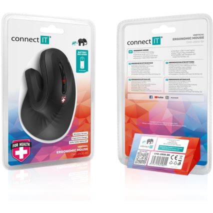 CONNECT IT CMO-2900-BK - Ergonomische, kabellose Maus 800/1200/1600 DPI 1xAA schwarz