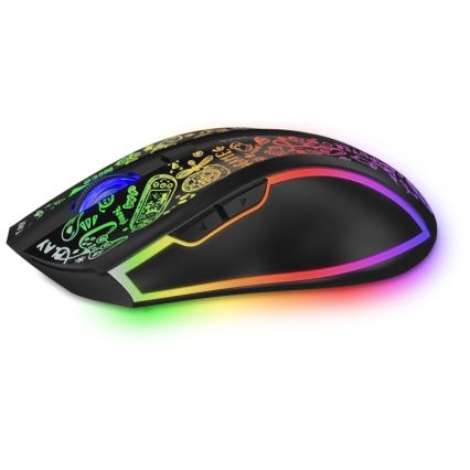 CONNECT IT CMO-3530-DD - LED RGB Kabellose, wiederaufladbare Gaming-Maus 800/1200/1600/2400/4800 DPI 600 mAh schwarz