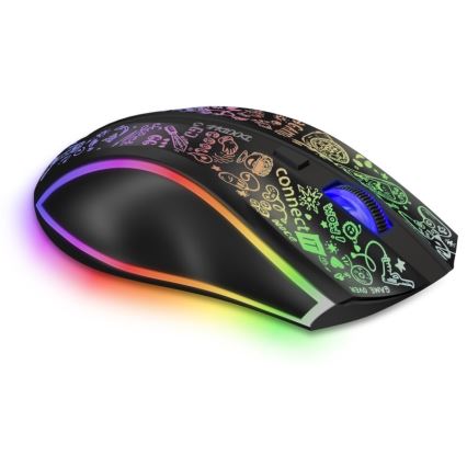 CONNECT IT CMO-3530-DD - LED RGB Kabellose, wiederaufladbare Gaming-Maus 800/1200/1600/2400/4800 DPI 600 mAh schwarz