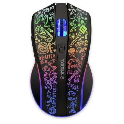 CONNECT IT CMO-3530-DD - LED RGB Kabellose, wiederaufladbare Gaming-Maus 800/1200/1600/2400/4800 DPI 600 mAh schwarz