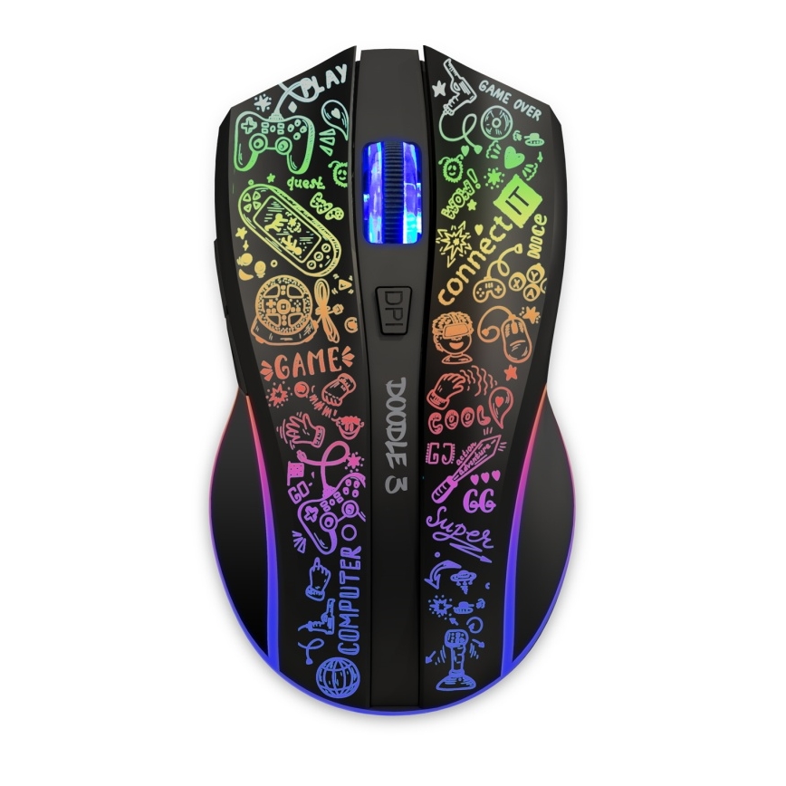 CONNECT IT CMO-3530-DD - LED RGB Kabellose, wiederaufladbare Gaming-Maus 800/1200/1600/2400/4800 DPI 600 mAh schwarz