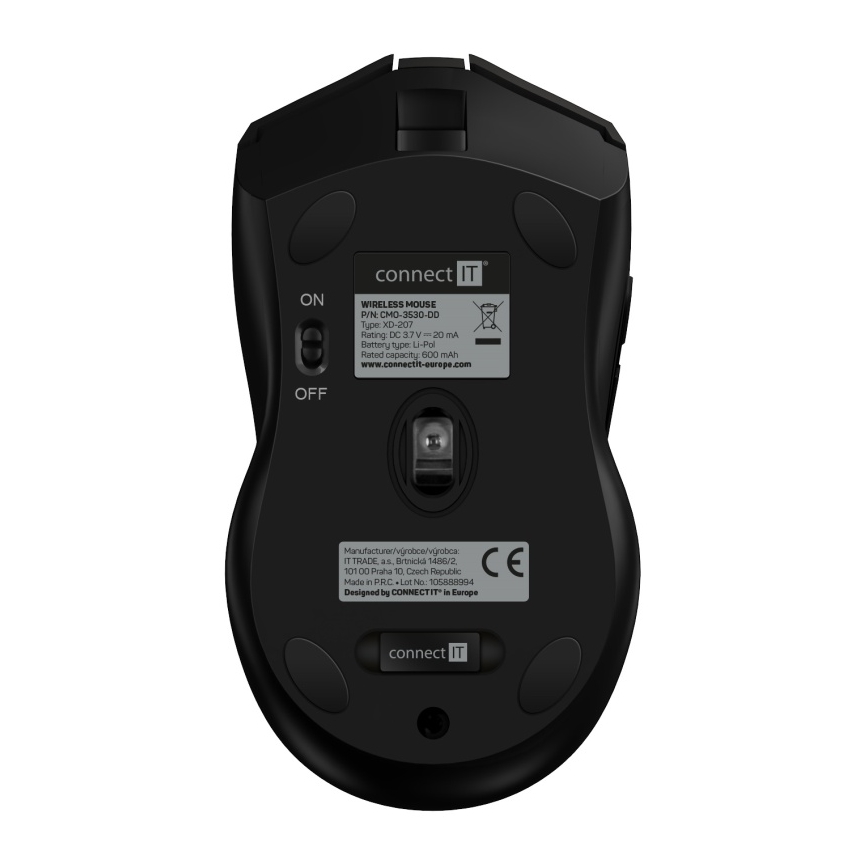 CONNECT IT CMO-3530-DD - LED RGB Kabellose, wiederaufladbare Gaming-Maus 800/1200/1600/2400/4800 DPI 600 mAh schwarz