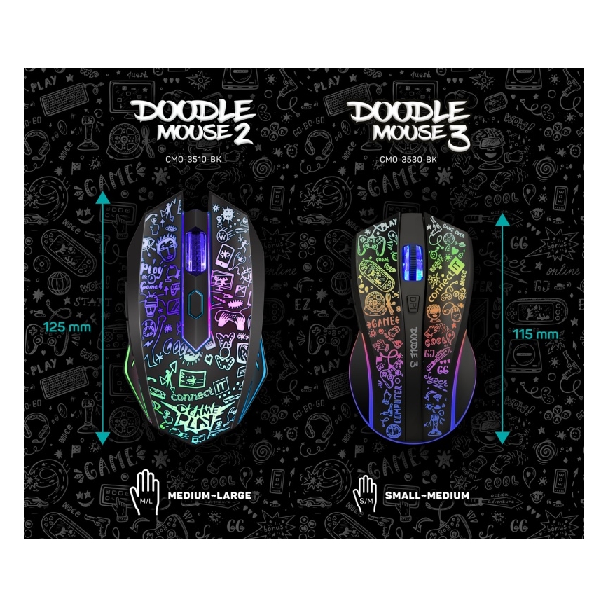 CONNECT IT CMO-3530-DD - LED RGB Kabellose, wiederaufladbare Gaming-Maus 800/1200/1600/2400/4800 DPI 600 mAh schwarz
