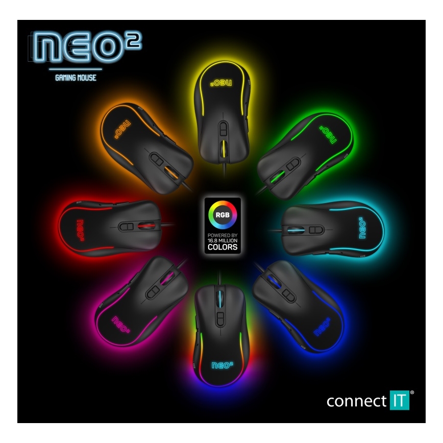 CONNECT IT CMO-3589-BK - LED RGB Kabelgebundene Gaming-Maus 200-7200 DPI schwarz
