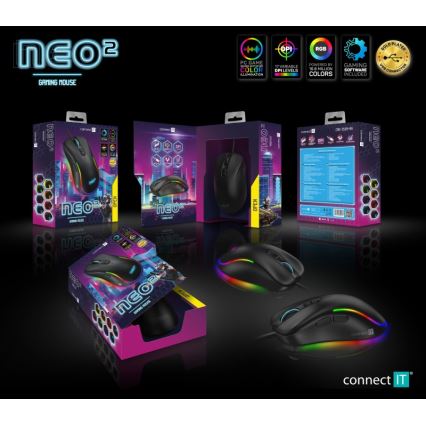 CONNECT IT CMO-3589-BK - LED RGB Kabelgebundene Gaming-Maus 200-7200 DPI schwarz