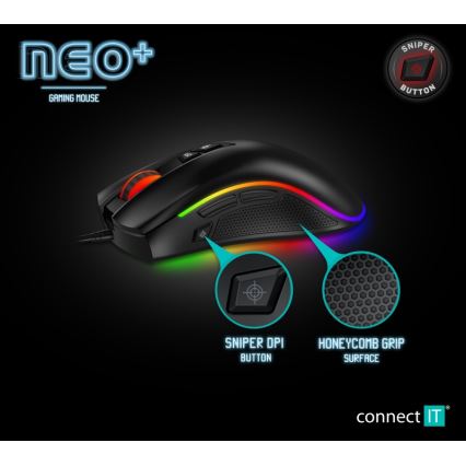 CONNECT IT CMO-3591-BK - LED RGB Kabelgebundene Gaming-Maus 500-7200 DPI Schwarz