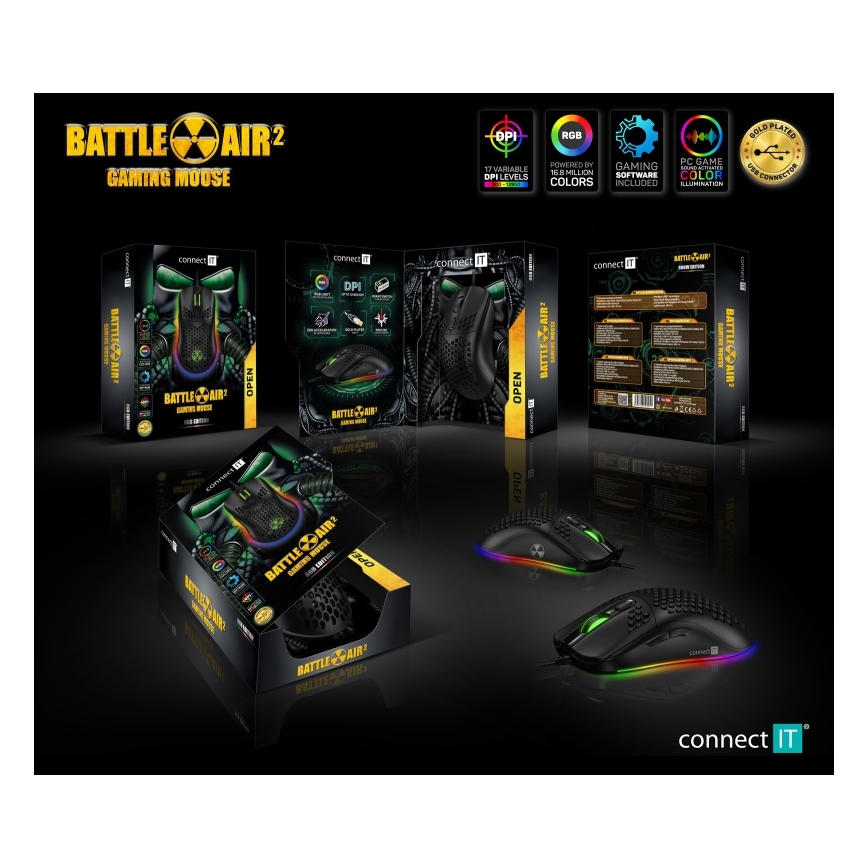 CONNECT IT CMO-5511-BK - LED RGB Kabelgebundene Gaming-Maus 200-12800 DPI Schwarz