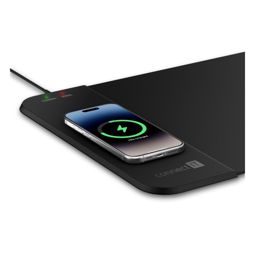 CONNECT IT CMP-2500-LG - Pad für Tastatur und Maus mit kabelloser Qi-Aufladung 80x30 cm schwarz
