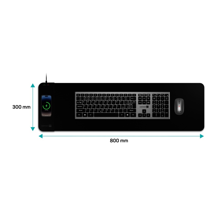 CONNECT IT CMP-2500-LG - Pad für Tastatur und Maus mit kabelloser Qi-Aufladung 80x30 cm schwarz