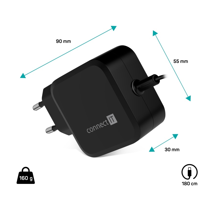 CONNECT IT CNP-1660-BK - Universelles USB-C-Netzteil für Laptops 67W