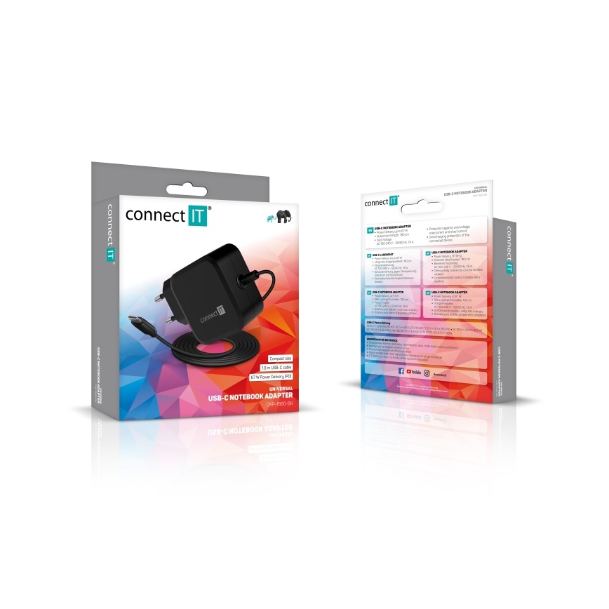 CONNECT IT CNP-1660-BK - Universelles USB-C-Netzteil für Laptops 67W