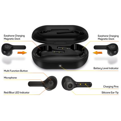 CONNECT IT HEP-5300-BK - Kabellose Kopfhörer mit Mikrofon 300 mAh + 2x 35 mAh schwarz