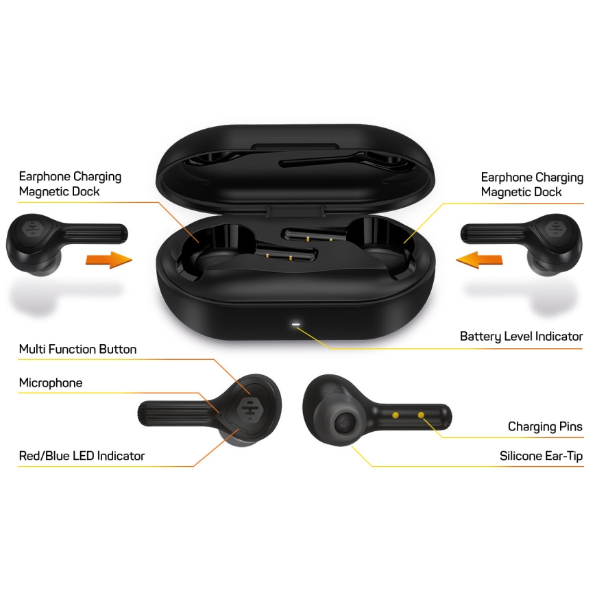 CONNECT IT HEP-5300-BK - Kabellose Kopfhörer mit Mikrofon 300 mAh + 2x 35 mAh schwarz