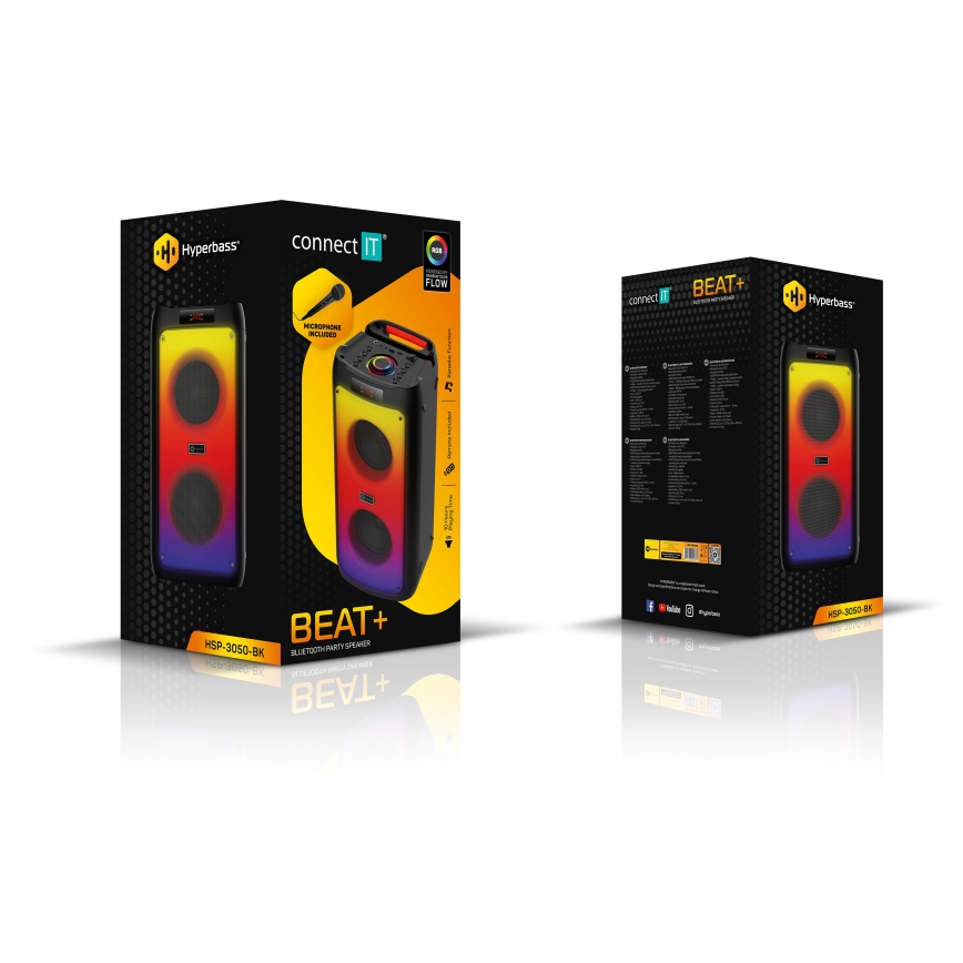 CONNECT IT HSP-3050-BK - LED kabelloser Lautsprecher mit Mikrofon 60W/5V 4500 mAh schwarz + Fernbedienung
