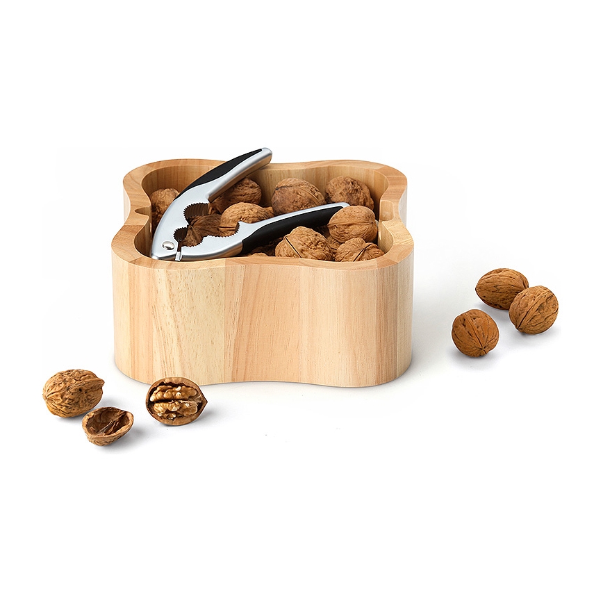 Continenta C3199 – Schale für Nüsse mit Nussknacker 24,5x24,5x8 cm Gummibaum