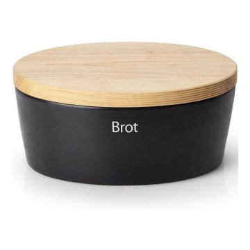 Continenta C3730 - Brotkasten mit Deckel 30x23 cm schwarz/Gummibaumholz