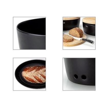 Continenta C3730 - Brotkasten mit Deckel 30x23 cm schwarz/Gummibaumholz