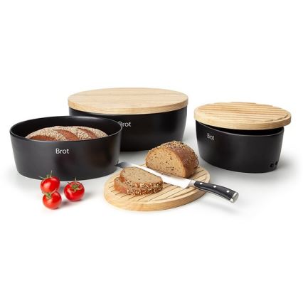 Continenta C3731 - Brotkasten mit Deckel 27x20 cm schwarz/Gummibaumholz