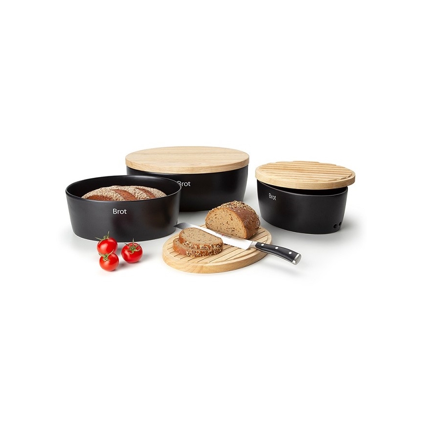 Continenta C3731 - Brotkasten mit Deckel 27x20 cm schwarz/Gummibaumholz