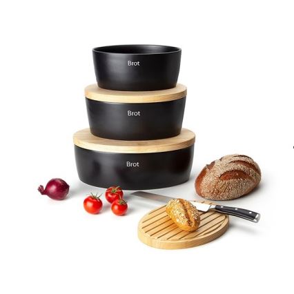 Continenta C3731 - Brotkasten mit Deckel 27x20 cm schwarz/Gummibaumholz