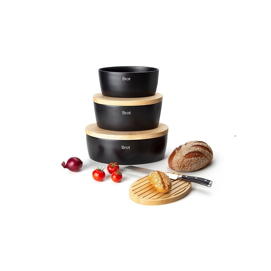 Continenta C3731 - Brotkasten mit Deckel 27x20 cm schwarz/Gummibaumholz