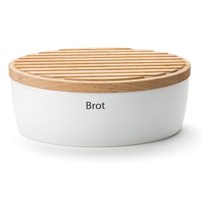 Continenta C3931 - Brotkasten mit Deckel 27x20 cm weiß/Gummibaumholz
