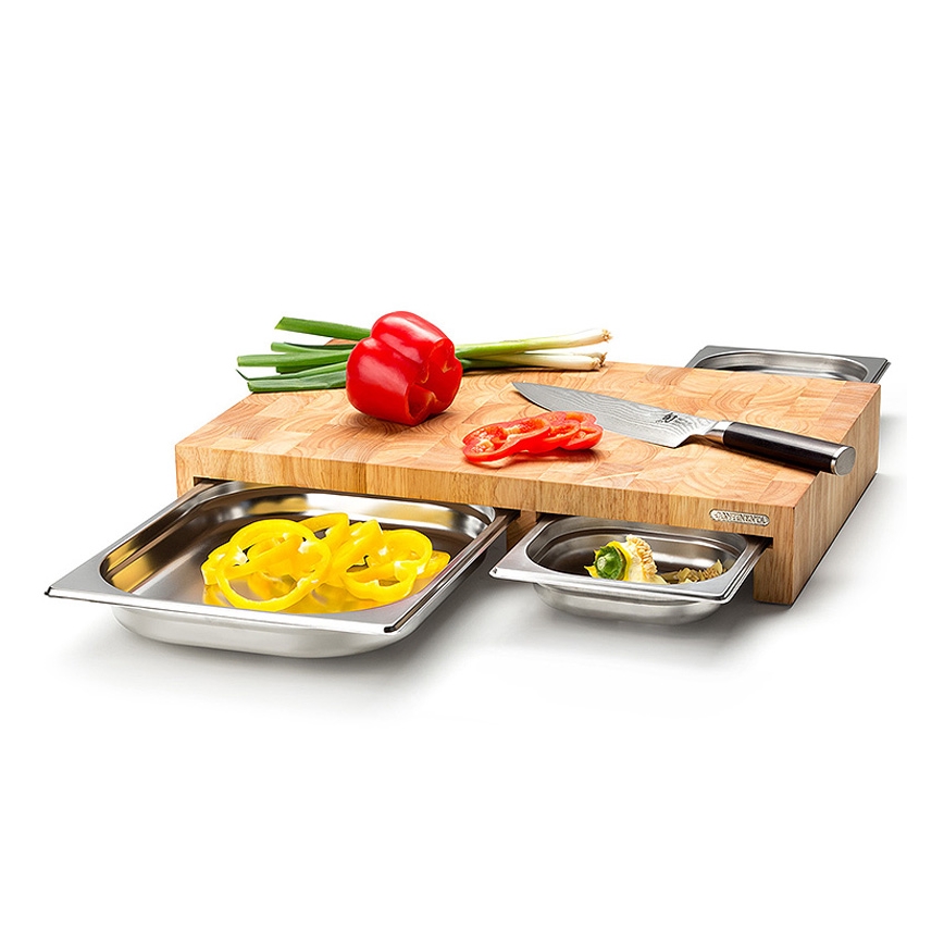 Continenta C4028 - SET 1x Küchenschneidebrett 50x32,5 cm + 3x Schüsselgummifeige