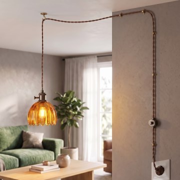 Cottex - Pendelleuchte NORA mit Kabel und Stecker, 1xE14/5W/230V, braun