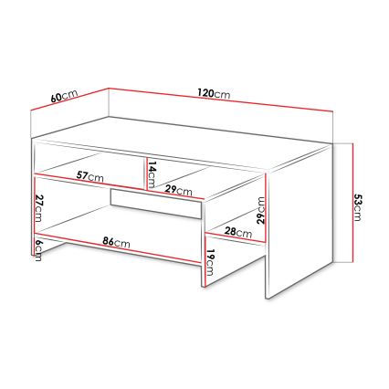 Couchtisch ALVA 53x120 cm weiß/Eiche Grande