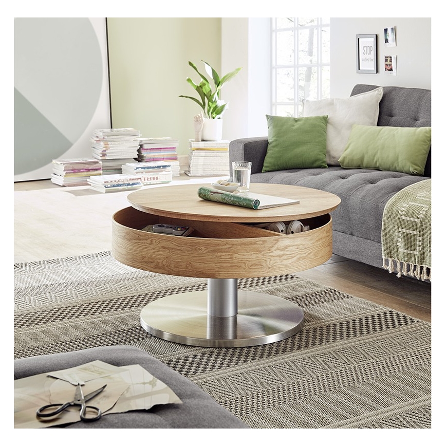 Couchtisch BLOCK Ø 79 cm Eiche/Silber