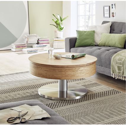Couchtisch BLOCK Ø 79 cm Eiche/Silber
