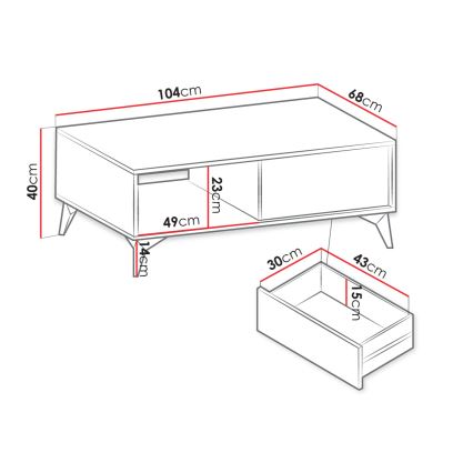 Couchtisch DIAMOND 40x104 cm schwarz / Eiche Evoke