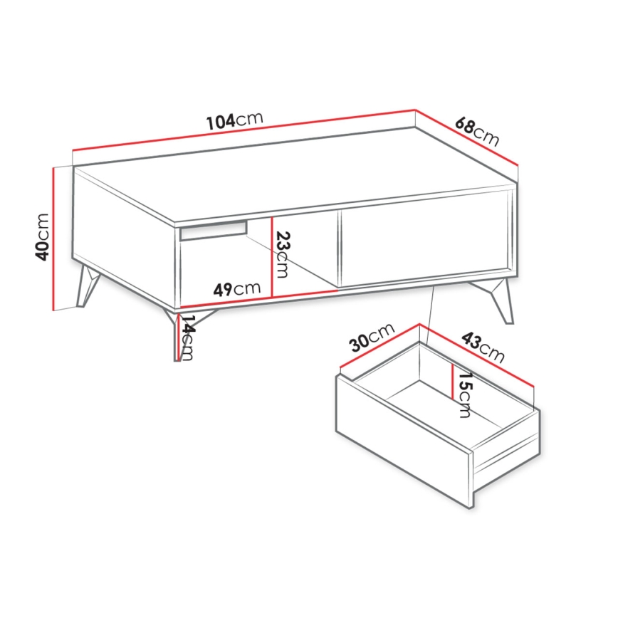 Couchtisch DIAMOND 40x104 cm schwarz / Eiche Evoke