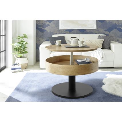Couchtisch ELEMENT mit Hubfunktion Ø 75 cm Eiche/Schwarz