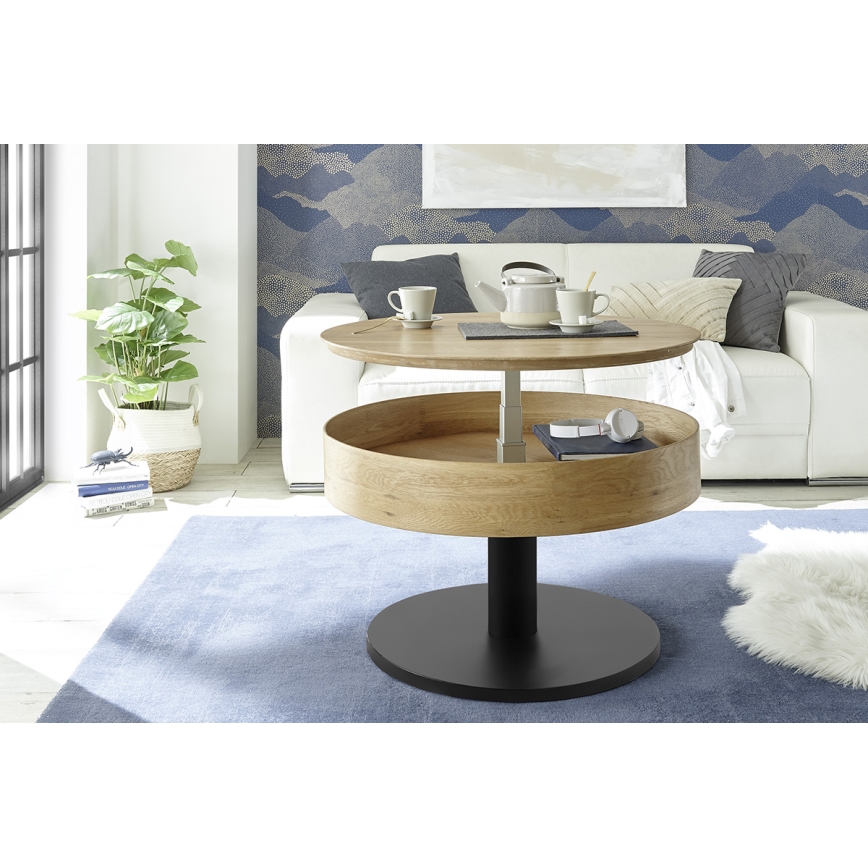 Couchtisch ELEMENT mit Hubfunktion Ø 75 cm Eiche/Schwarz