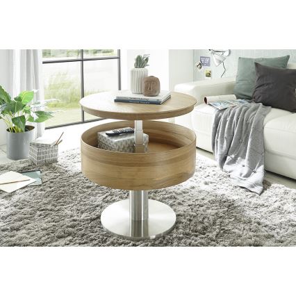 Couchtisch ELEMENT mit Liftfunktion, Ø 60 cm, Eiche/Silber