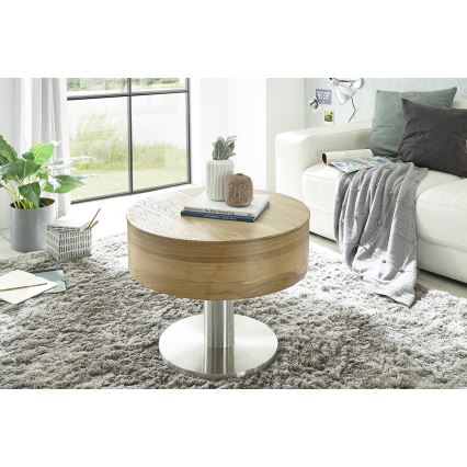 Couchtisch ELEMENT mit Liftfunktion, Ø 60 cm, Eiche/Silber