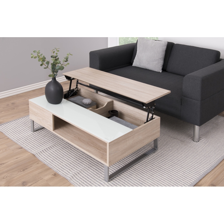 Couchtisch ENZO mit Liftfunktion, 110 x 60 cm, weiß/Sonoma-Eiche