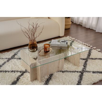 Couchtisch ESCAPE 105x65 cm Travertin/klares Glas