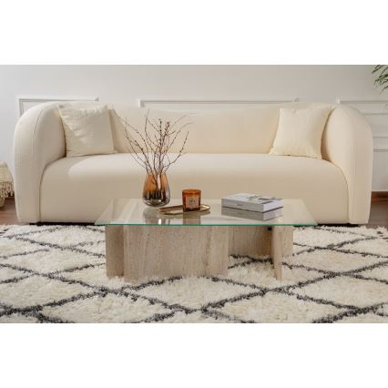 Couchtisch ESCAPE 105x65 cm Travertin/klares Glas