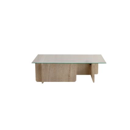 Couchtisch ESCAPE 105x65 cm Travertin/klares Glas