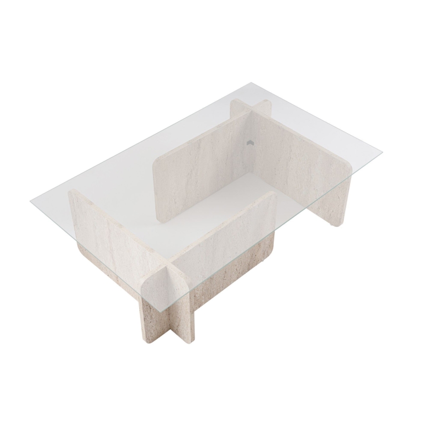 Couchtisch ESCAPE 105x65 cm Travertin/klares Glas