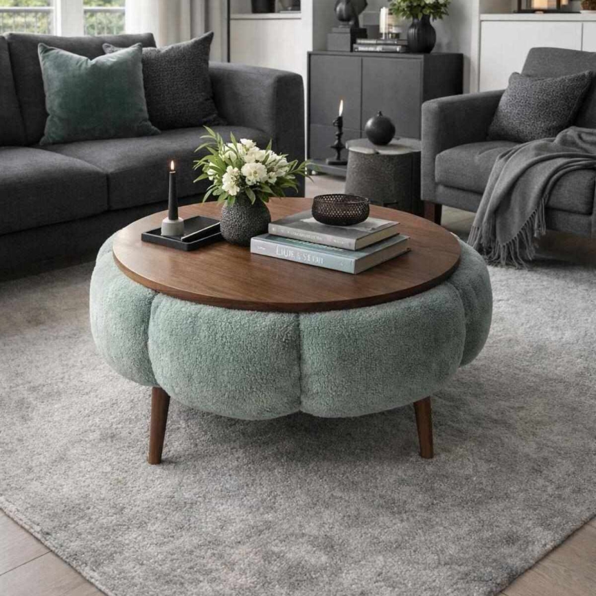 Couchtisch FELPO Ø 60 cm grün/nussbaum